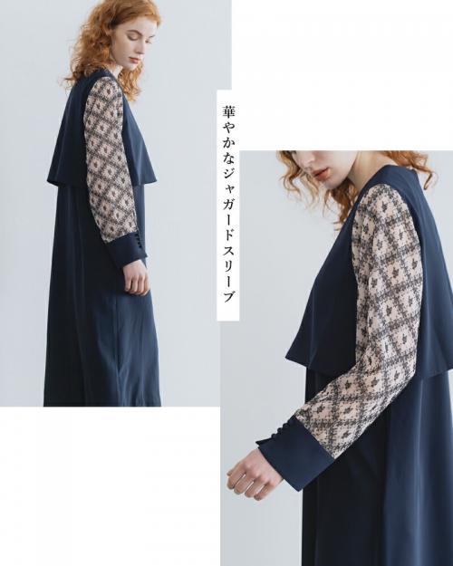 whyto ホワイト ジャガード スリーブ ドレス “jacquard sleeve