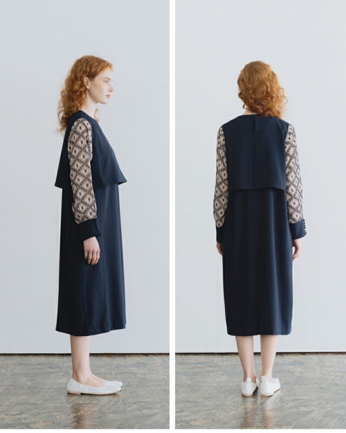 whyto ホワイト ジャガード スリーブ ドレス “jacquard sleeve