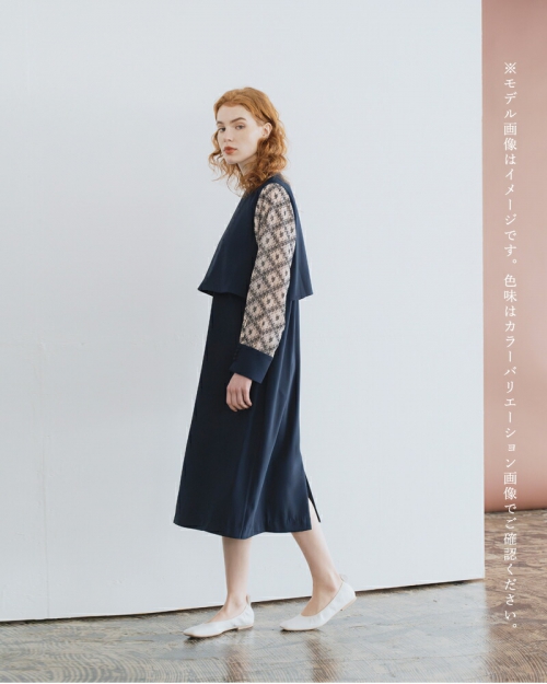 whyto ホワイト ジャガード スリーブ ドレス “jacquard sleeve