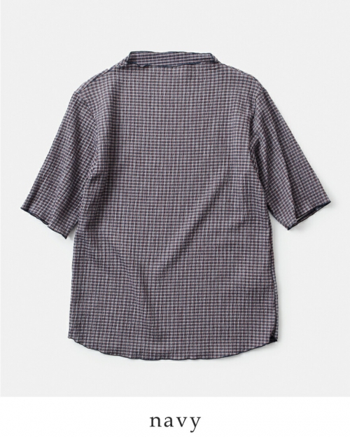 whyto ホワイト シャーリング チェック ブラウス “SHIRRING