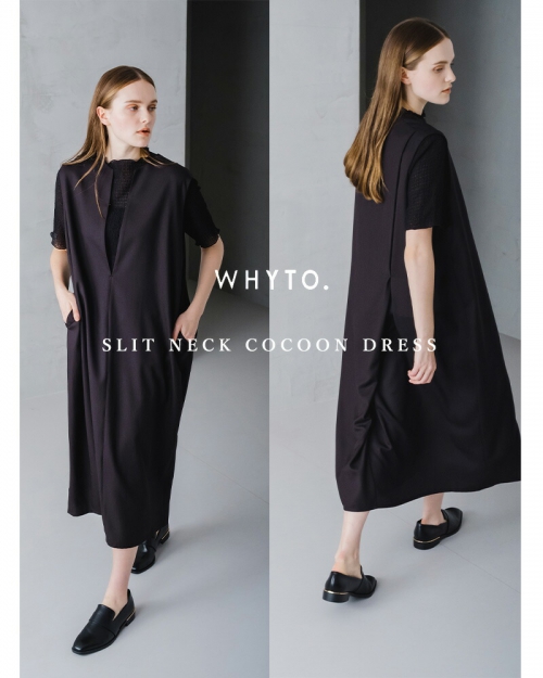 whyto ホワイト スリット ネック コクーン ドレス “SLIT NECK COCOON 