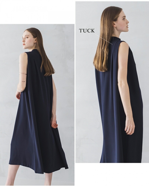 whyto ホワイト タック フレア ノースリーブ ドレス “TUCK FLARE