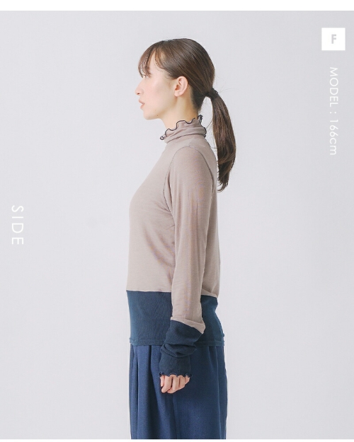 whyto ホワイト カシミヤ シルク カラー ブロック タートル ニット