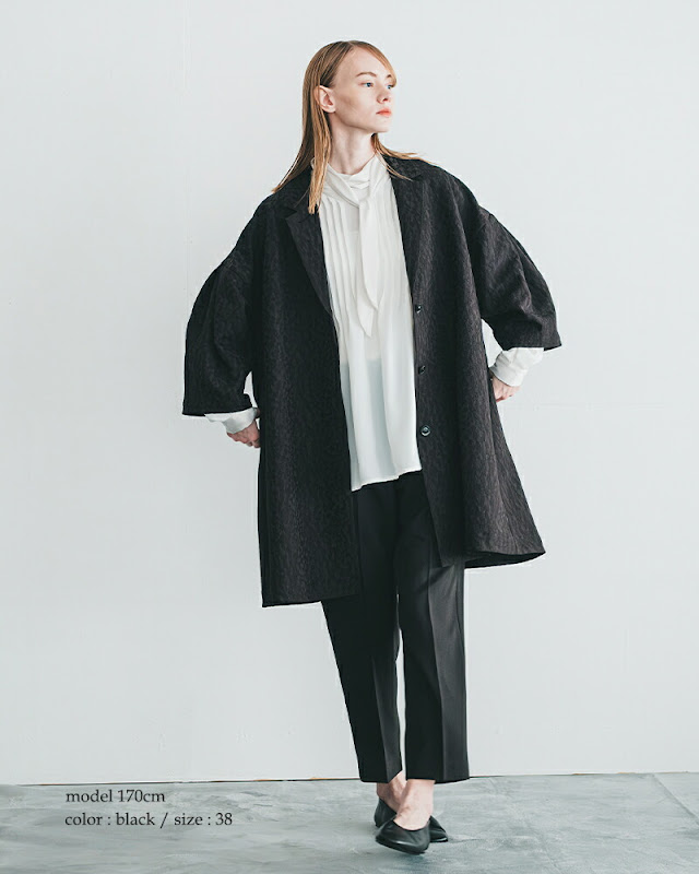 45R ジャガード織コート 45R ハケ目ジャガードフラワーコート