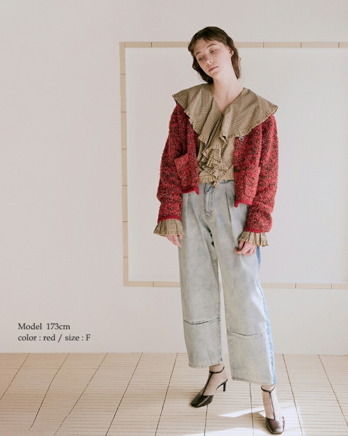 【新品未使用タグ有】CHIEKO＋ニットジャケット ウォッシャブル ミラノ配色 ニットジャケット(M 02アイボリー