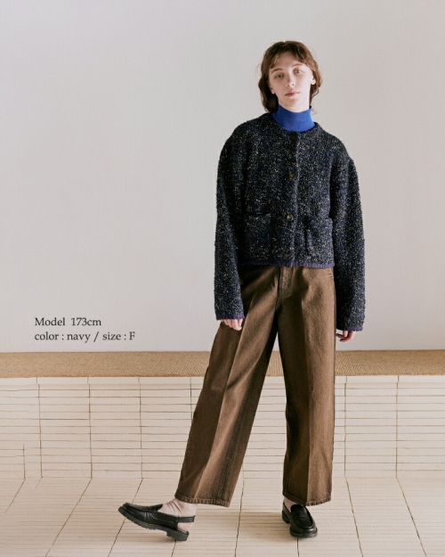 【新品未使用タグ有】CHIEKO＋ニットジャケット whyto ホワイト ミックス テープヤーン ニット ジャケット “mix