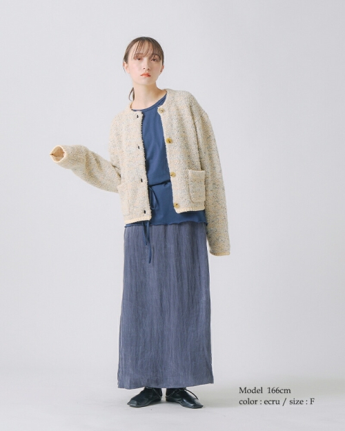 【新品未使用タグ有】CHIEKO＋ニットジャケット ウォッシャブル ミラノ配色 ニットジャケット(M 02アイボリー