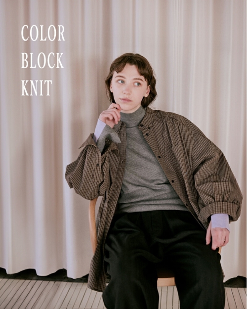 whyto ホワイト コットンシルク カラー ブロック ニット “color block