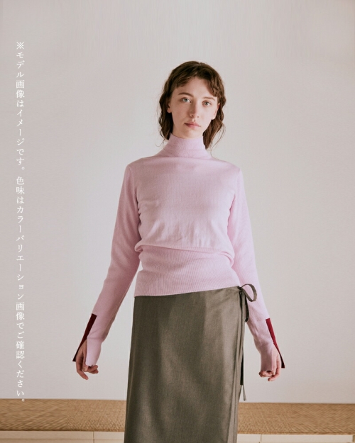 whyto ホワイト コットンシルク カラー ブロック ニット “color block