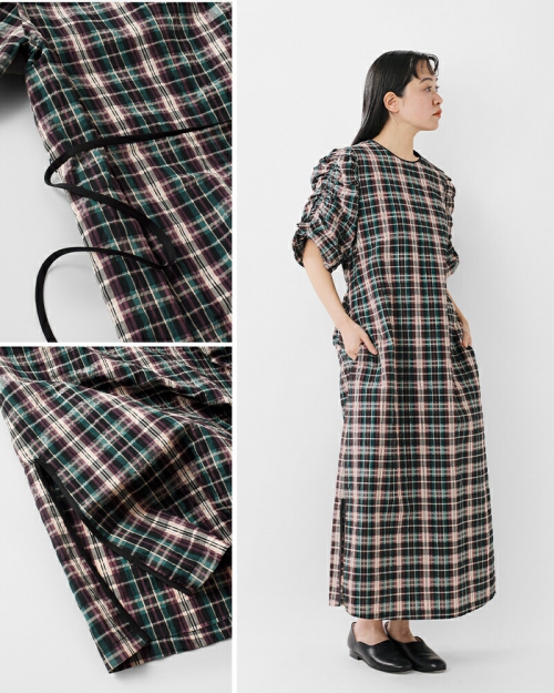 うしろ whyto ホワイト ギャザースリーブ ドレス “gather sleeve dress