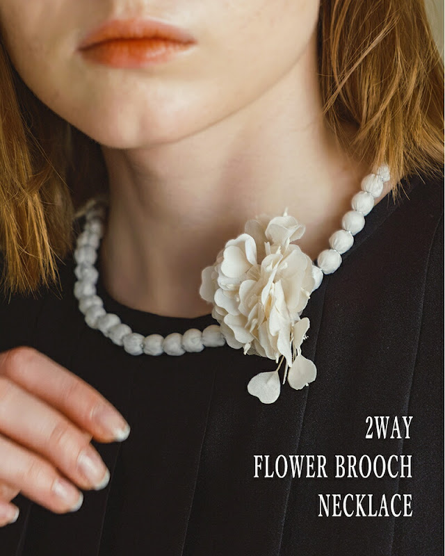 whyto ホワイト 2way フラワー ブローチネックレス “2way flower