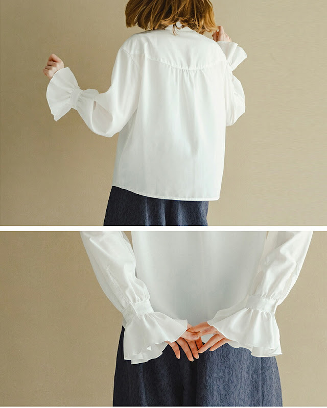 whyto ホワイト スタンドフリルカラー ブラウス “stand frill collar