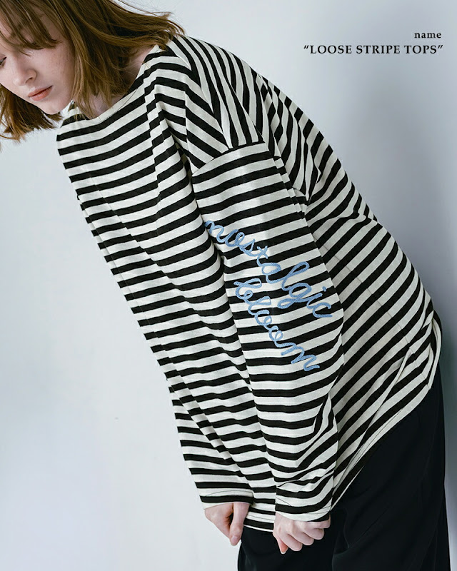 whyto ホワイト コットン ボートネック ルーズ ボーダー トップス