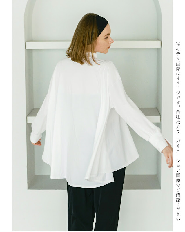 whyto ホワイト Aライン フレア ロングスリーブ Tシャツ “A line flare