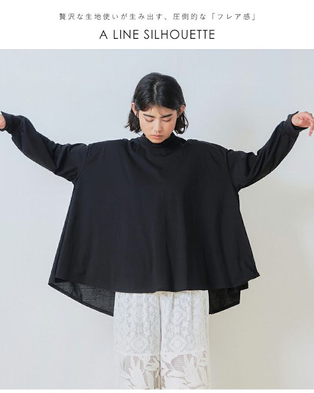 whyto ホワイト Aライン フレア ロングスリーブ Tシャツ “A line flare