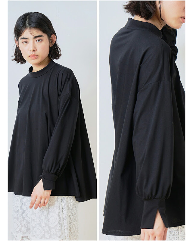 whyto ホワイト Aライン フレア ロングスリーブ Tシャツ “A line flare