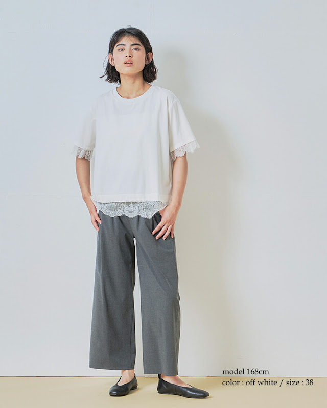whyto ホワイト レース コンビネーション Tシャツ “lace combination