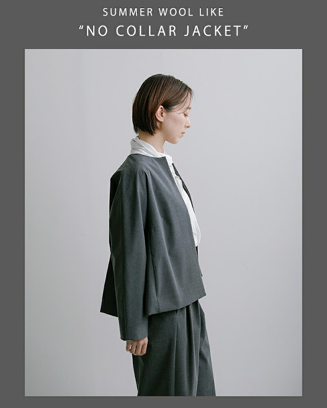 whyto ホワイト サマーウールライク ノーカラー ジャケット “no collar