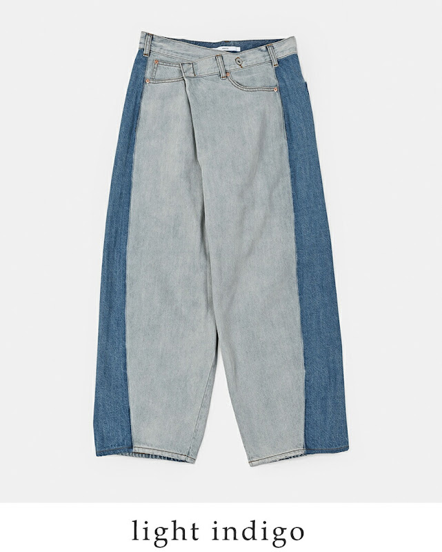 whyto ホワイト アシンメトリー タック デニムパンツ “asymmetry tuck