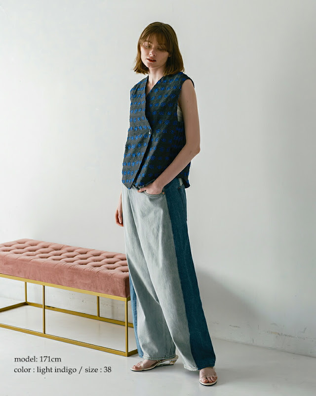 whyto ホワイト アシンメトリー タック デニムパンツ “asymmetry tuck