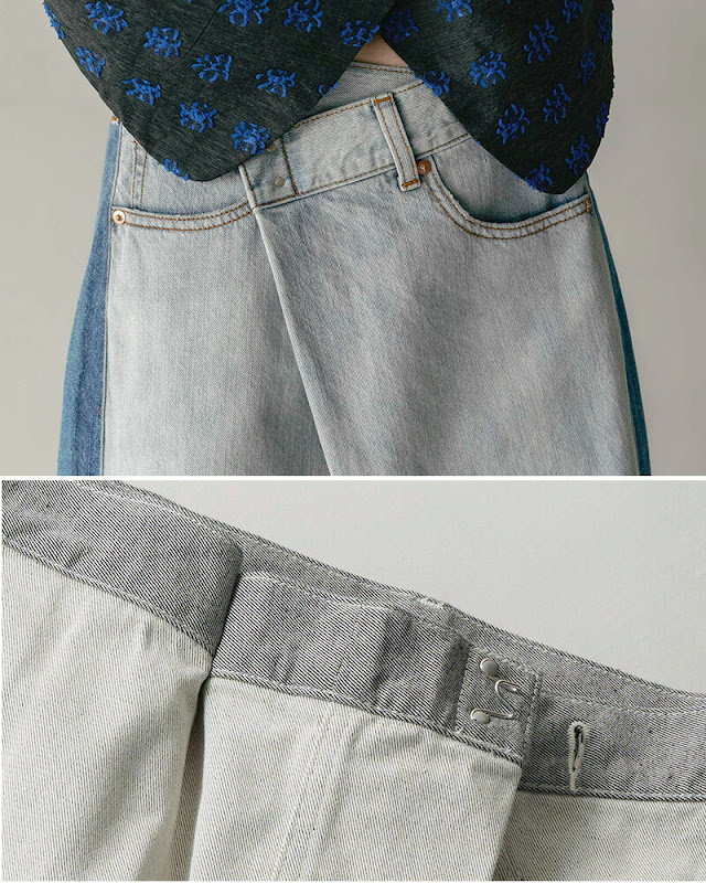 whyto ホワイト アシンメトリー タック デニムパンツ “asymmetry tuck