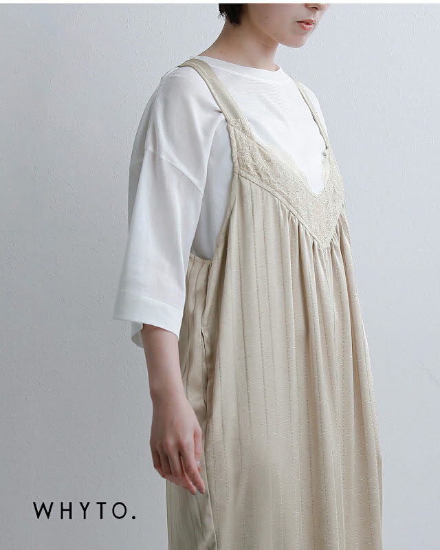 whyto ホワイト レースサテン オーバーサイズ サロペット “lace stain