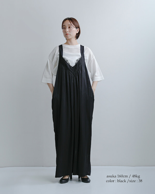 whyto ホワイト レースサテン オーバーサイズ サロペット “lace stain