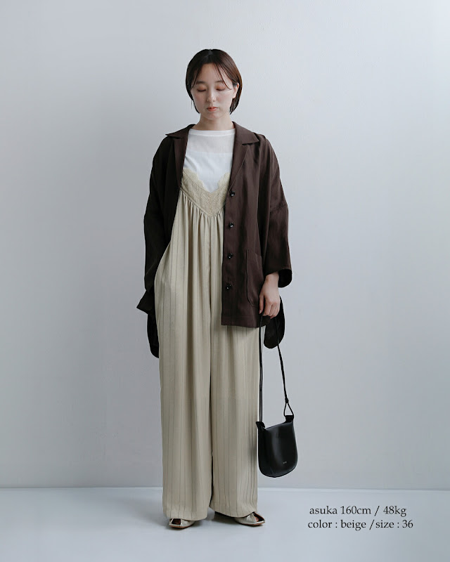 whyto ホワイト レースサテン オーバーサイズ サロペット “lace stain