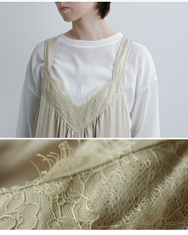 whyto ホワイト レースサテン オーバーサイズ サロペット “lace stain
