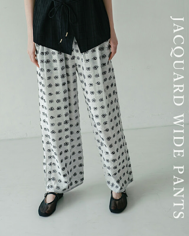 whyto ホワイト 2タック ジャガード ワイドパンツ “jacquard wide