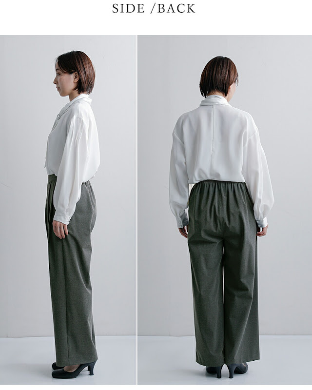 whyto ホワイト サマーウールライク タック ワイド トラウザーパンツ