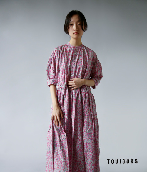 TOUJOURS トゥジュー リバティ ベリー フラワー プリント コットン ドレス “Half Sleeve Classic Gathered  Dress” ym40ud05 | iroma..aranciato