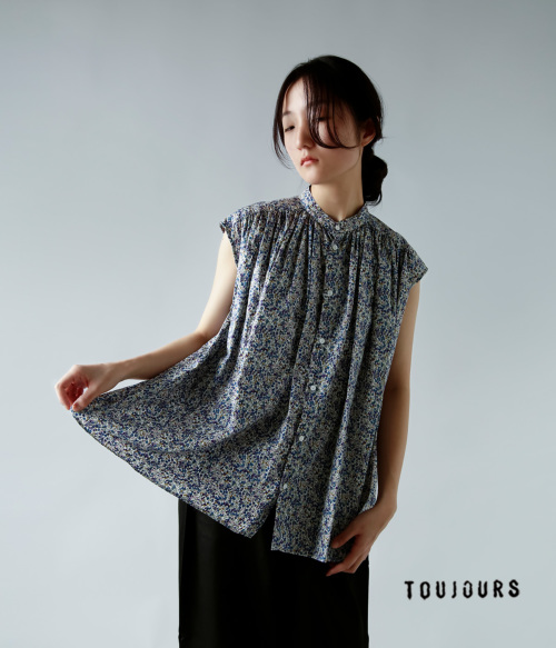 TOUJOURS トゥジュー リバティ ベリー フラワー プリント コットン シャツ “Pleated Sleeveless Long Shirt”  ym40us02 | iroma..aranciato