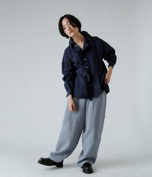 TOUJOURS トゥジュー　ラッフルカラーシャツ リネン TOUJOURS トゥジュー ラッフルカラー スリーブレスシャツ 1