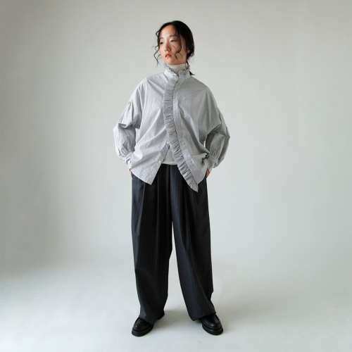 TOUJOURS トゥジュー タッタソール プレイド ラッフルシャツ “Band