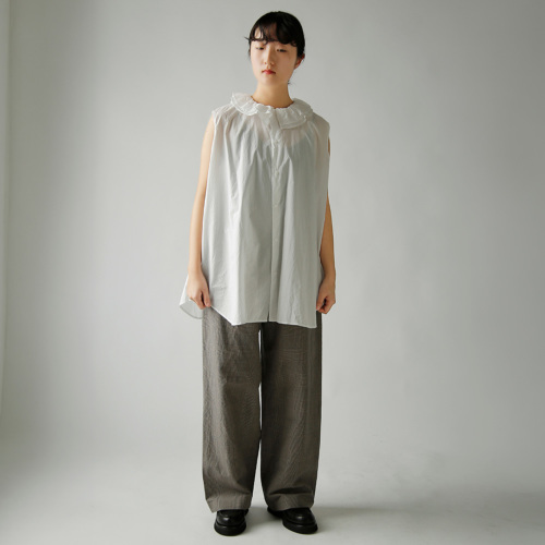 TOUJOURS トゥジュー ビスコースコットンリネン グレンチェック パンツ