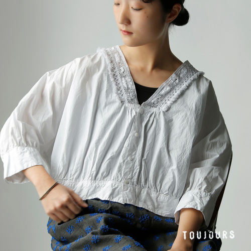 TOUJOURS トゥジュー リンクルコットンペーパー ボレロシャツ “Natural